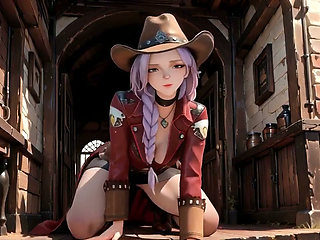 Western Cowgirl in Red-brown Leather - Lazy Poses and Deep Gazes Indoors & Outdoors