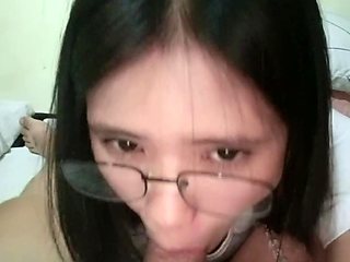 Sweet Asian brunette blows hard cock in exciting POV fantasy