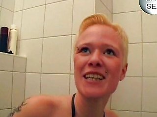 Short-haired German blonde fucked and stuffed with jizz