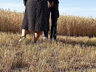 Mother-in-law sucks son-in-law's cock after milking his cock in the field