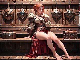 Illicit Leather Armor Seduction in Medieval Village. Cold Queen Unzips Her Gear & Goes Wild!