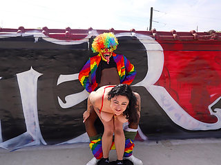 Married Slut Gets Fucked in Public by Gibby the Clown