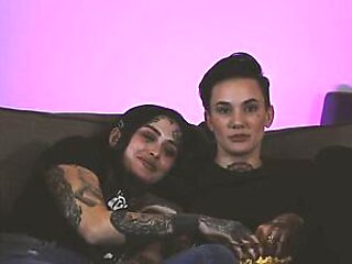 Masc gf pussylicking and fingering tattooed lesbian