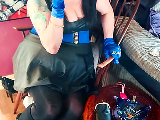 Boots, Gloves & A Cigarette! Tina Snua Smoking A Cig In Knee high Boots - OMI OME Snap Inhales Drifting