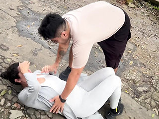 Roxxan Helps Her Hot Latina Neighbor After a Crash – Big Ass Anal & Cumshot in Public Restroom