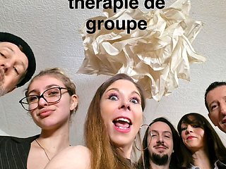 Three women plus three men fucking during a group therapy session with the psy