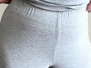 Emma Voyeur Touches Her Crotch in Grey Pyjama Pants