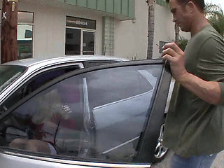 Hot blonde with car trouble slammed by a boy