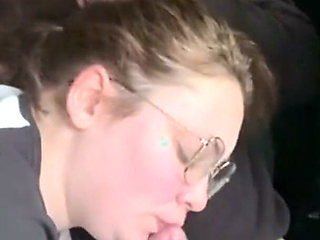 Horny Nerd Girl Sucks Dick in the Car