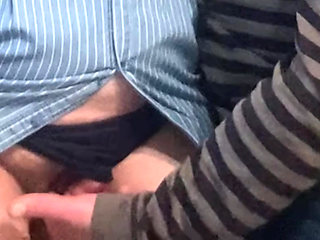 Perv Rubbing Hairy Pussy in Subway