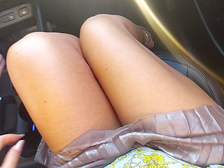 An elegant mature lady with beautiful legs in high heels seduces a taxi driver in the morning