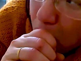 Young MILF with Glasses Sucks Cock and Swallows Cum