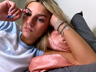 Slutty amateur blonde smoking and jerking dick