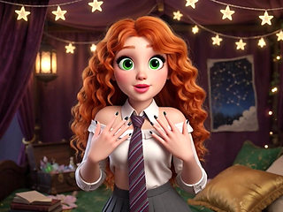 POV One Full Week with Stunning Slim Curly Fiery Ginger Girl at Magical University in Vibrant 3D Cartoon Style
