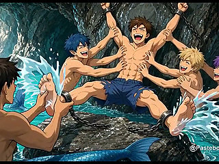 The Mermen's Grotto - Chained To The Sea Rock, Webbed Hands On His Armpits And Soles (2D Anime)