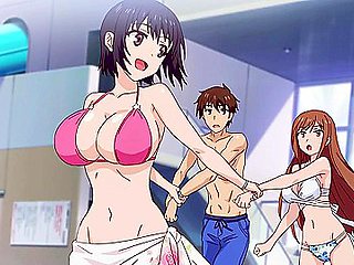 Hentai step beauty sits deep for fast bare bounce on bench
