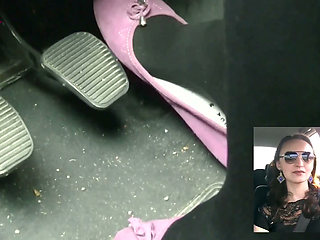 Driving in Black Thick Nylons and Pink Flats