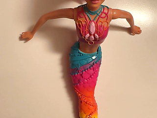 Horny Monica (Barbie Rainbow Fashion Mermaid) getting a huge load of cum!