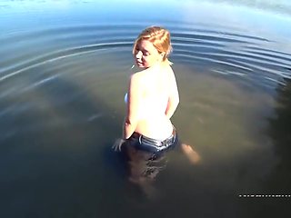 Squirt In A Public Place! Swimming In The Lake With Clothes On!