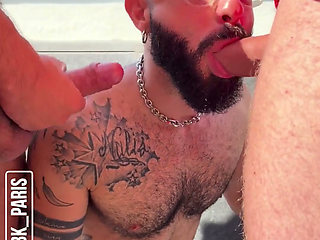 Bald Sexy Jock in Glasses Gets Loaded by Three Tops POV Gangbang