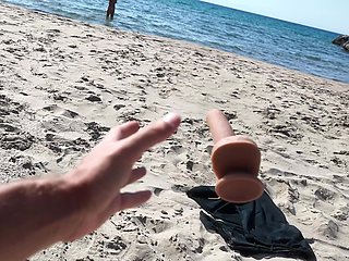 Curvy Nudist and on the Beach. Funny Dildo! "bye Bye!