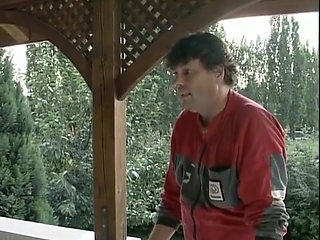 Superb Brunette Lady From Germany Eating Warm Cum in the Backyard