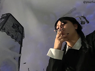 Wednsday Smoking a Cigarette Close-up