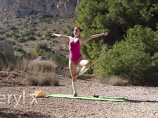 Outdoor Yoga in Pantyhose in the Forest