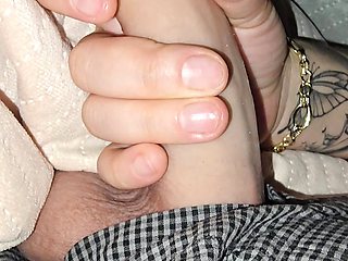 Step son dick came out from his pants and step mom handjob him