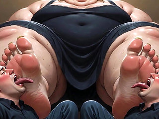 Obese SSBBW Foot Domination - Male Slaves Cleaning Her Big Soft Feet