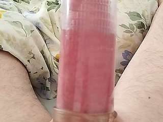 Morning pumping ends with a big cumshot from my huge cock