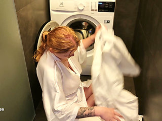 My Stepbrother Fucks Me While My Head Is Inside the Washing Machine and Covers My Tits in His Cum.
