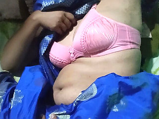 Beautiful Hot Sexy Bhabhi Full Hard Sex on Blue Saree with Tight Pink Pussy