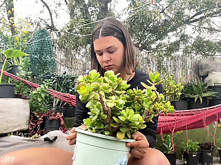 Outdoor Piss on the Plant, Strip and Squat in the Garden