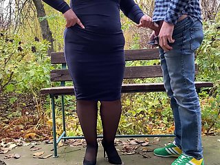My Perverted Mother-in-law Gets My Cum in the Park on a Bench
