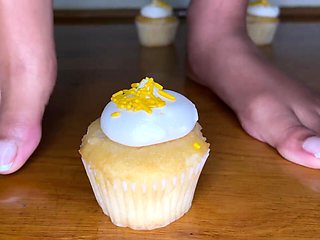 Ebony Girl Smashes Cupcakes with Her Feet