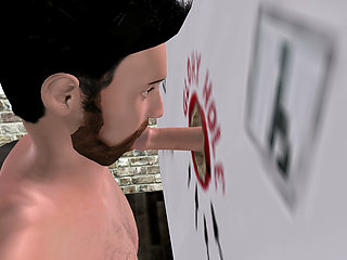 Animated 3D Gay Porn - Handsome Man Sucking Dick Through Glory Hole in Men's Toilet