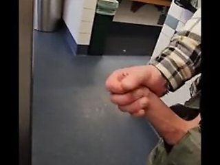 Johnholmesjunior does very risky solo show in public bathroom with huge cum load