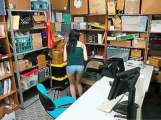 Petite teen 18+ shoplifter caught and banged by a security guard