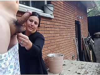 Outdoor Handjob & Cumshot For Our Neighbor