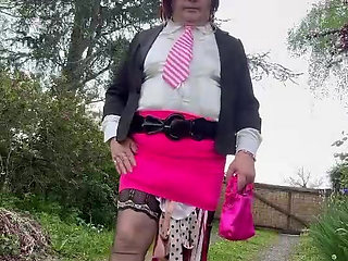 In an outfit with a short neon skirt for the evening