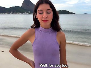 Skinny Brunette Teen Snags Public Pickup for Hearty Lunch and Glorious Outdoor Fuck