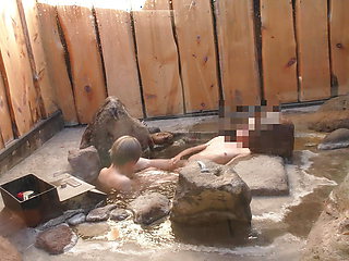 Affair Couple, Open-air Bath, Lewd Mature Woman Deep Throat