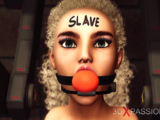 3D Blonde slave submissively serve her mistress