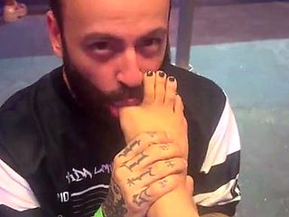 Light femdom and foot fetish play with brunette