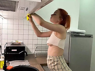 Sexy Redhead Teen Sheril Cleans Her Flat With No Panties & Skirt Up
