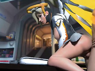 Mercy bends over and takes a cock