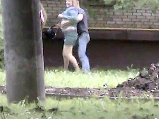 Pissing voyeur blonde chick in a public park