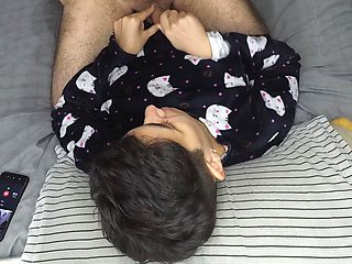 Handjob and Cum Mouthful Before Bed