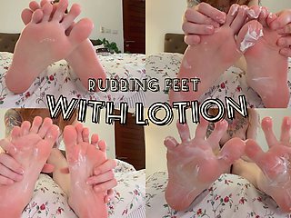 Rubbing and Massaging My Feet with White Lotion